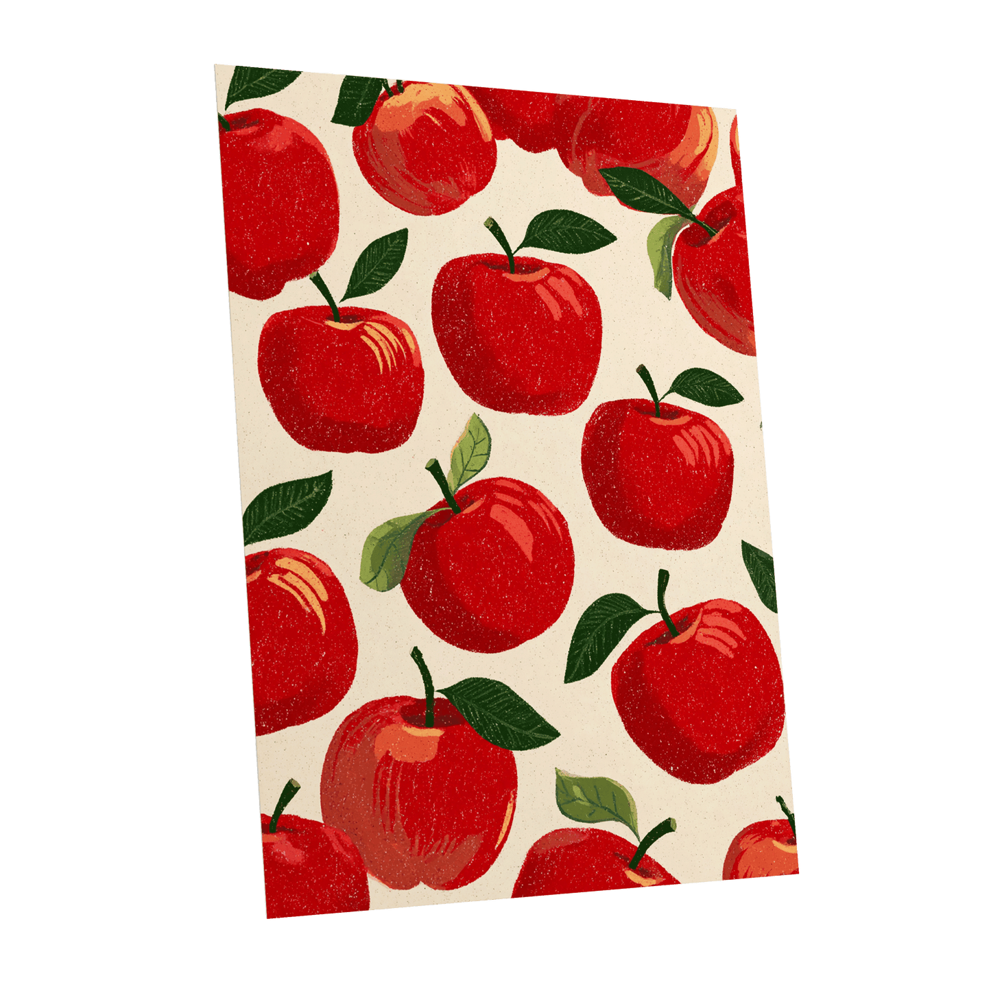 Orchard Rhythm, red, green, beige nature wall art shown as a unframed poster wall art print