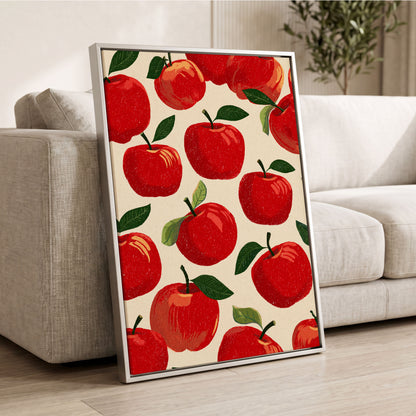 Orchard Rhythm, red, green, beige nature wall art displayed in a styled interior, gallery view 2