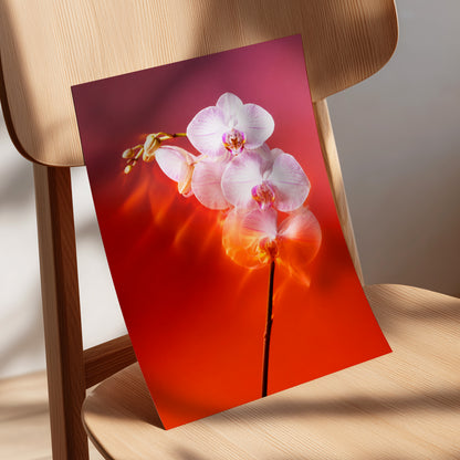 Orchid Ember, white, pink, red floral wall art displayed in a styled interior, gallery view 5