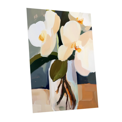 Orchid Reverie, white, beige, green floral wall art shown as a unframed poster wall art print