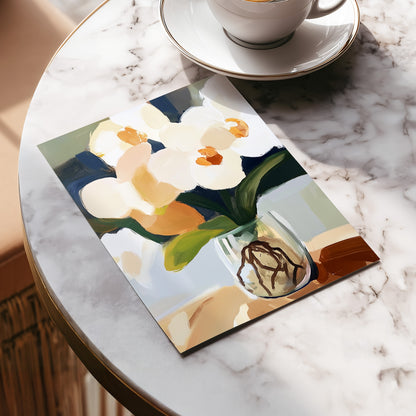 Orchids in Quiet Light, white, beige, green floral wall art displayed in a styled interior, gallery view 5