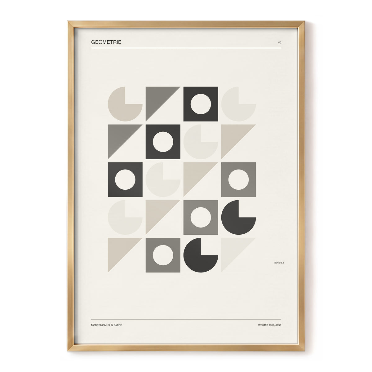 Ordered Geometries, beige, gray, black minimalist wall art, front artwork view