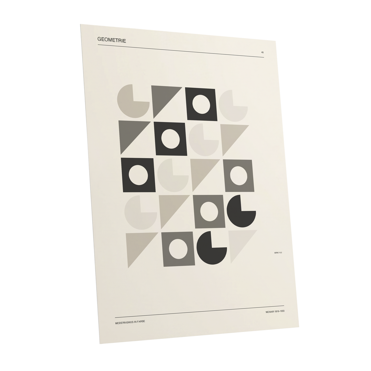 Ordered Geometries, beige, gray, black minimalist wall art shown as a unframed poster wall art print