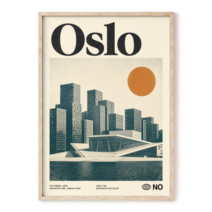 Oslo Modernist Horizon, beige, black, orange minimalist wall art, front artwork view