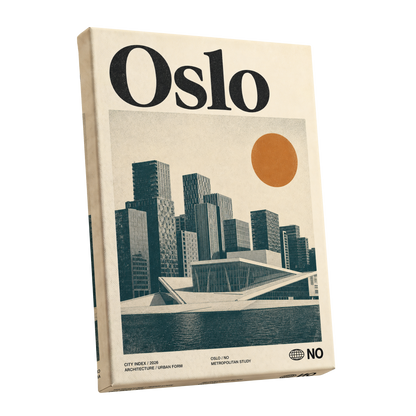 Oslo Modernist Horizon, beige, black, orange minimalist wall art shown as a stretched canvas wall art