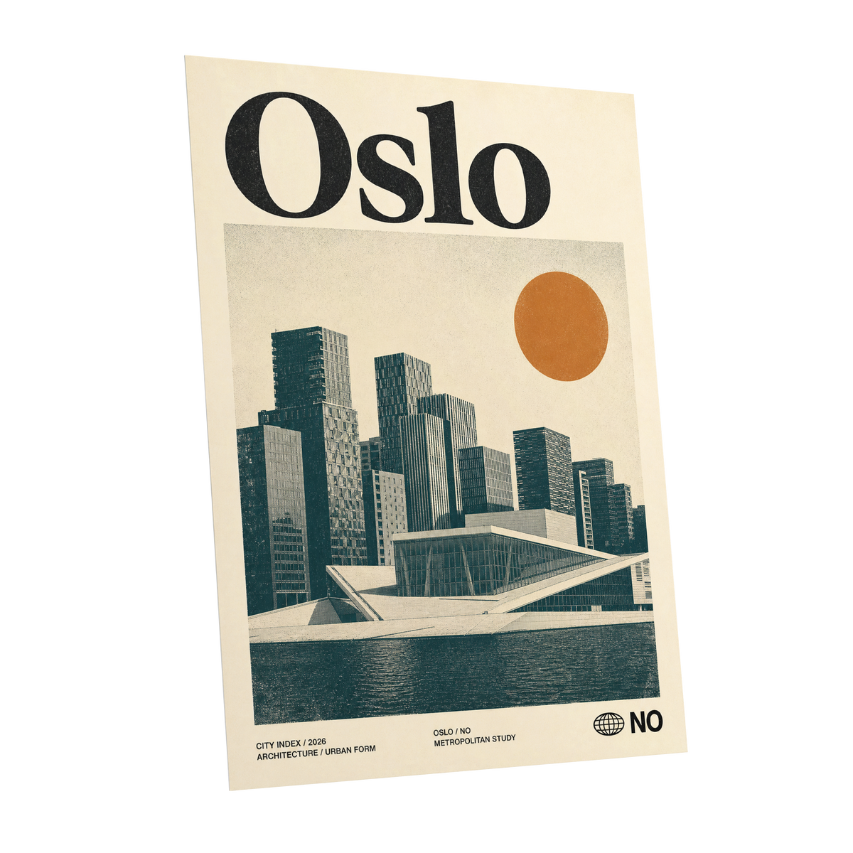 Oslo Modernist Horizon, beige, black, orange minimalist wall art shown as a unframed poster wall art print