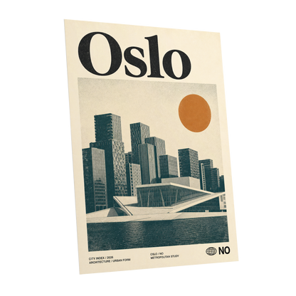 Oslo Modernist Horizon, beige, black, orange minimalist wall art shown as a unframed poster wall art print