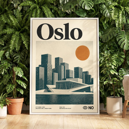 Oslo Modernist Horizon, beige, black, orange minimalist wall art displayed in a styled interior, gallery view 5