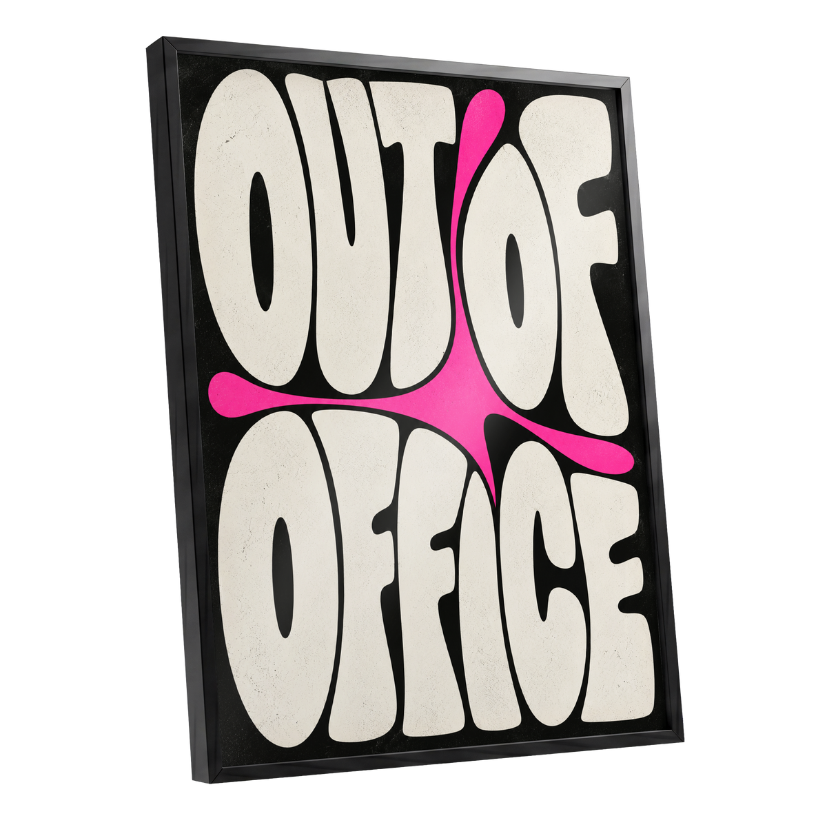 Out of Office Pop, black, beige, pink abstract wall art shown as a black framed poster wall art print