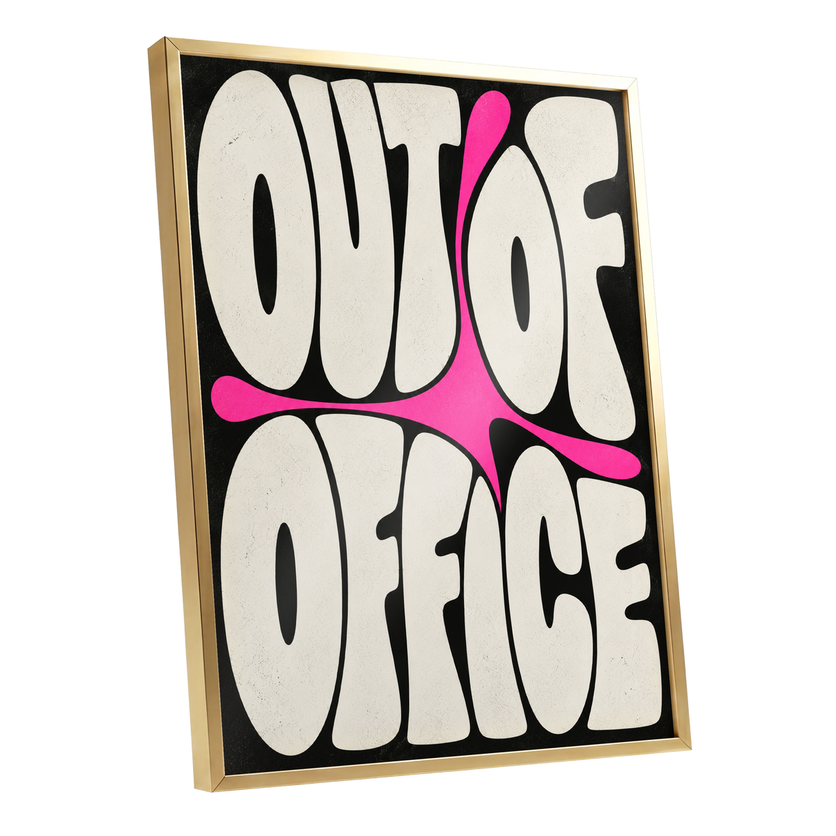 Out of Office Pop, black, beige, pink abstract wall art shown as a gold framed poster wall art print