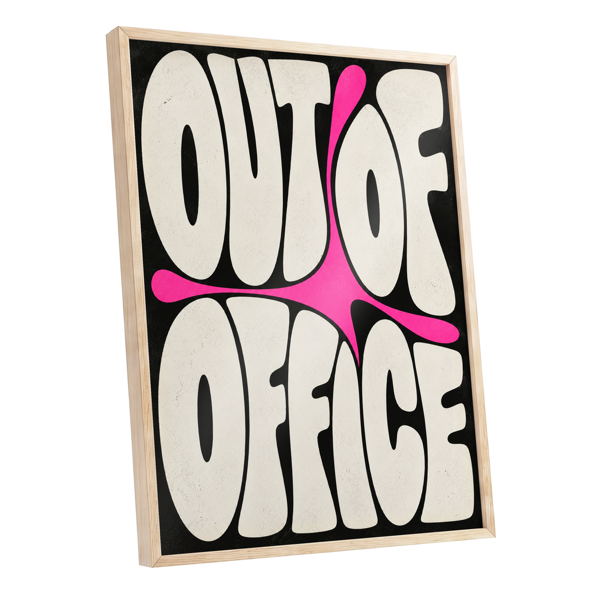 Out of Office Pop, black, beige, pink abstract wall art shown as a oak framed poster wall art print