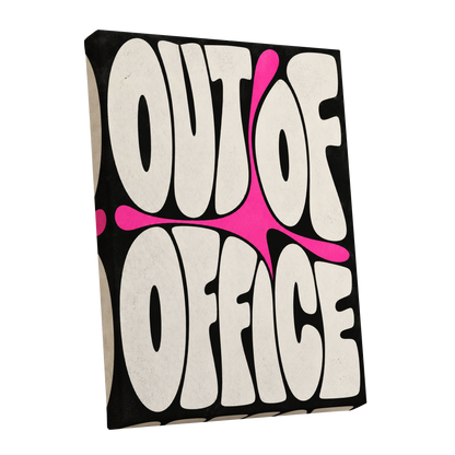 Out of Office Pop, black, beige, pink abstract wall art shown as a stretched canvas wall art