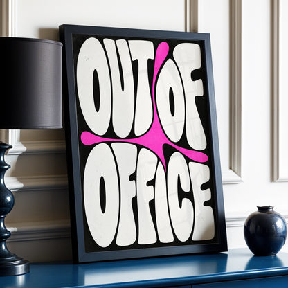 Out of Office Pop, black, beige, pink abstract wall art displayed in a styled interior, gallery view 3