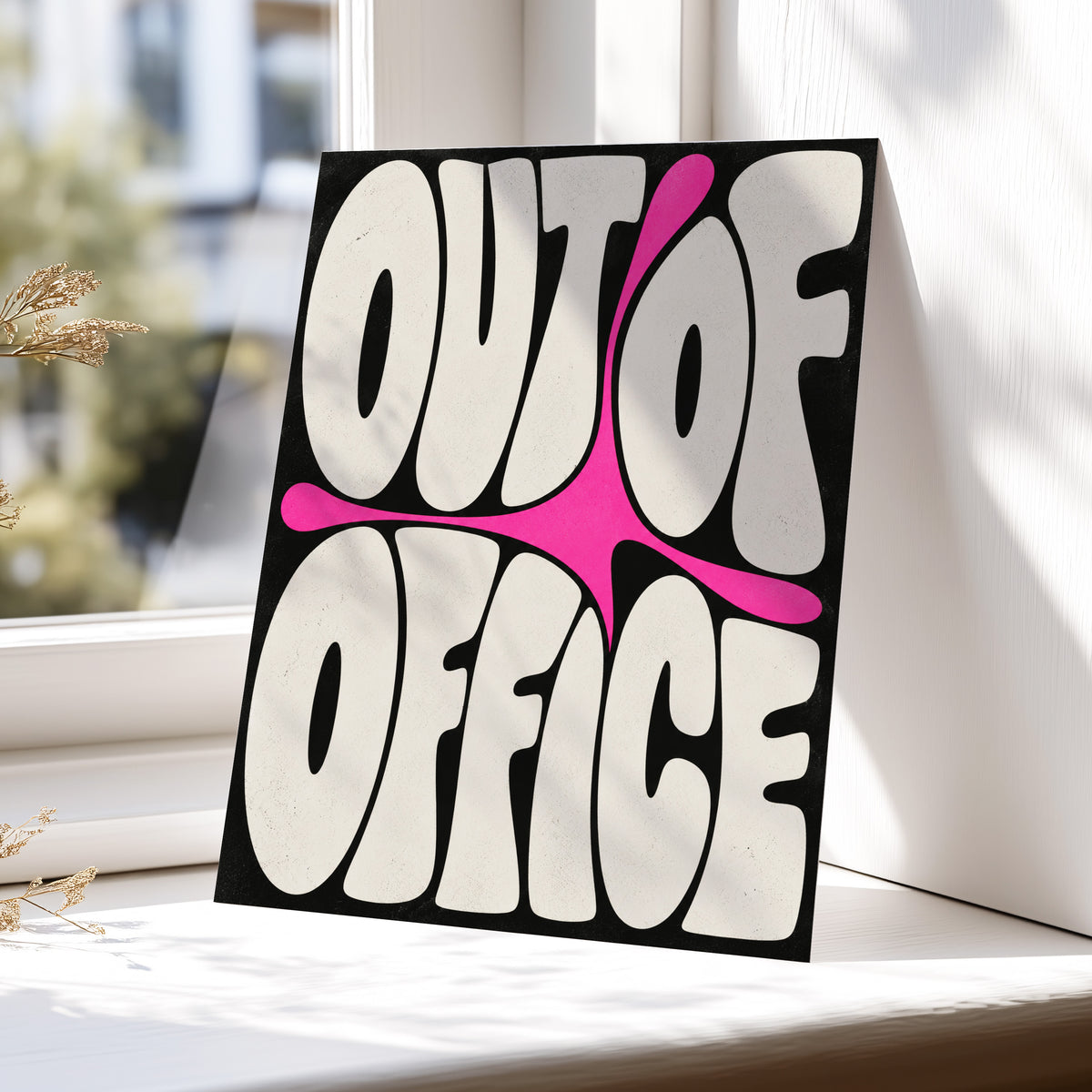 Out of Office Pop, black, beige, pink abstract wall art displayed in a styled interior, gallery view 5