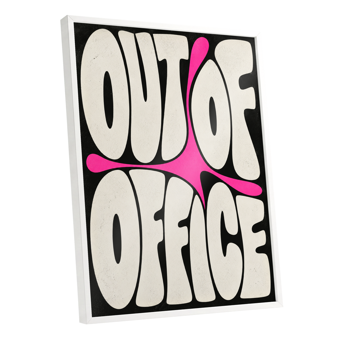 Out of Office Pop, black, beige, pink abstract wall art shown as a white framed poster wall art print