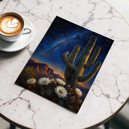 Owl Beneath the Cosmos, blue, black, green nature wall art displayed in a styled interior, gallery view 4
