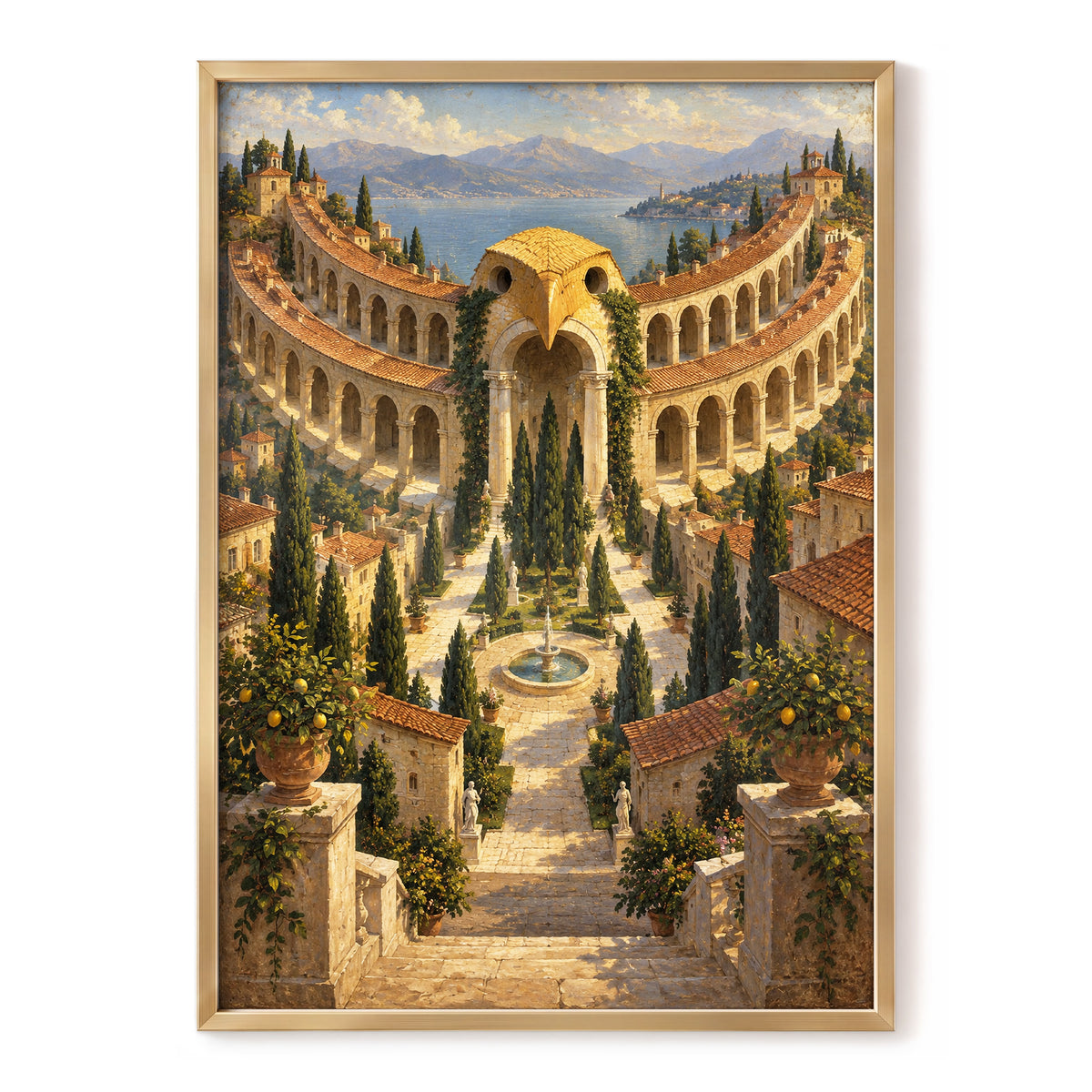 Owlstone Gardens, beige, green, blue abstract wall art, front artwork view