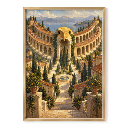 Owlstone Gardens, beige, green, blue abstract wall art, front artwork view
