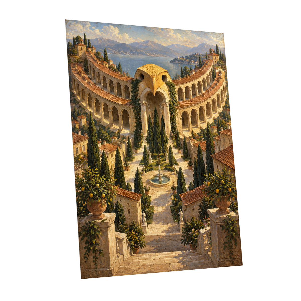 Owlstone Gardens, beige, green, blue abstract wall art shown as a unframed poster wall art print