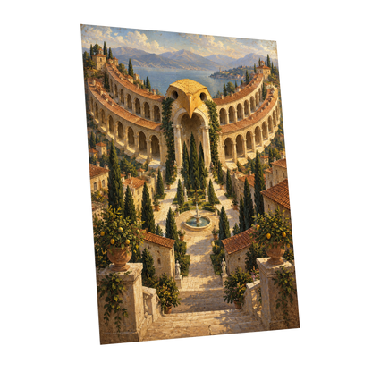 Owlstone Gardens, beige, green, blue abstract wall art shown as a unframed poster wall art print