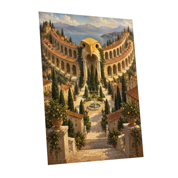 Owlstone Gardens, beige, green, blue abstract wall art shown as a unframed poster wall art print