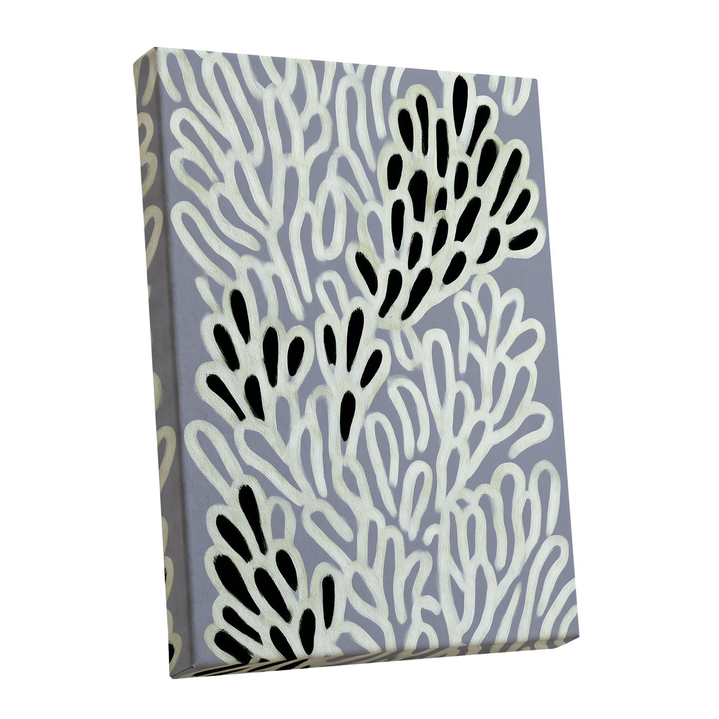 Pale Frond Rhythm, gray, white, beige nature wall art shown as a stretched canvas wall art