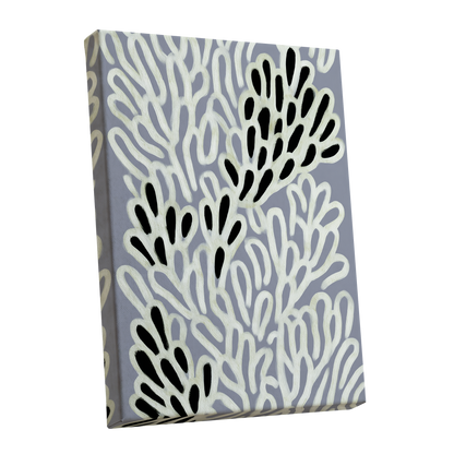 Pale Frond Rhythm, gray, white, beige nature wall art shown as a stretched canvas wall art