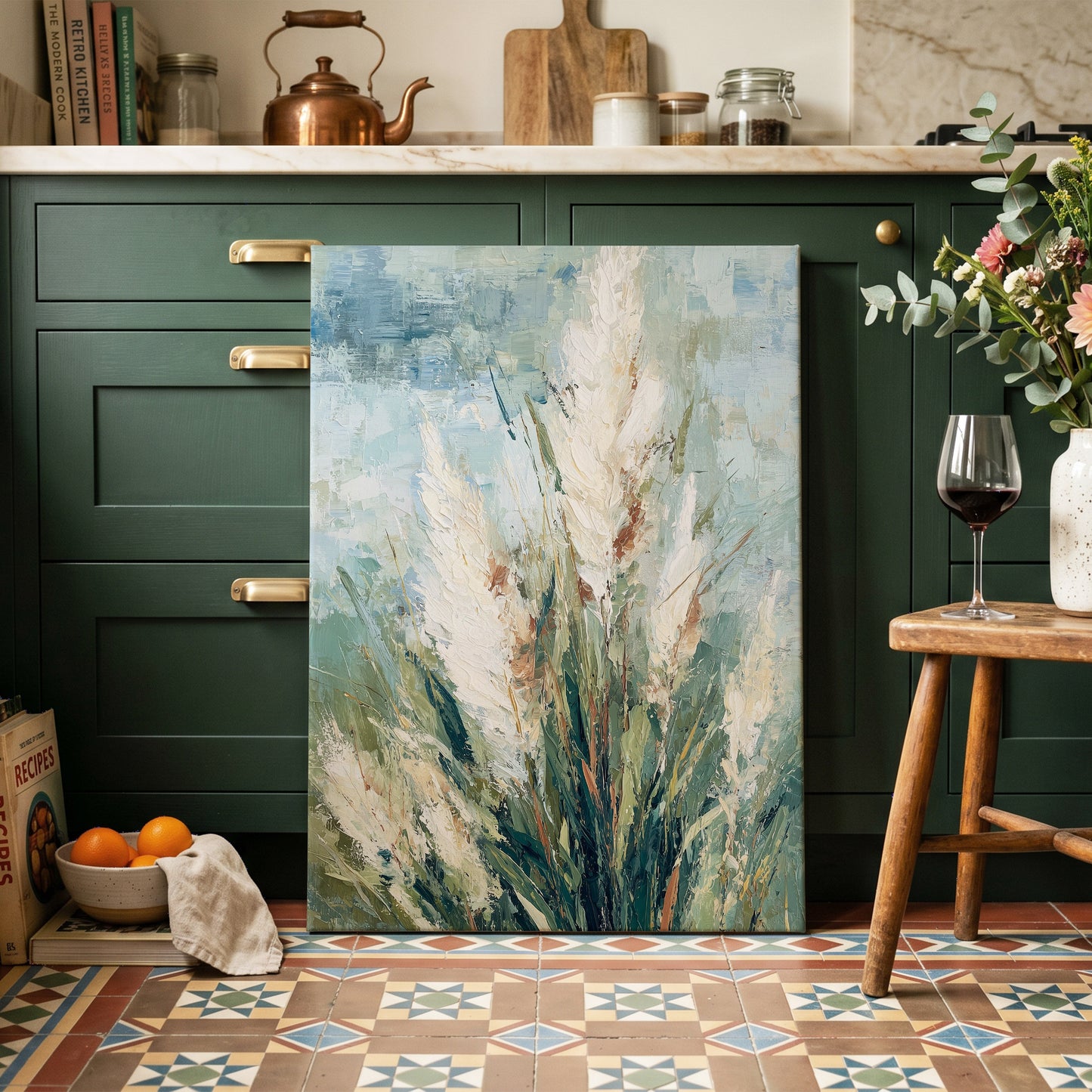 Pale Meadow Plumes – canvas wall art in a styled interior, gallery view 1