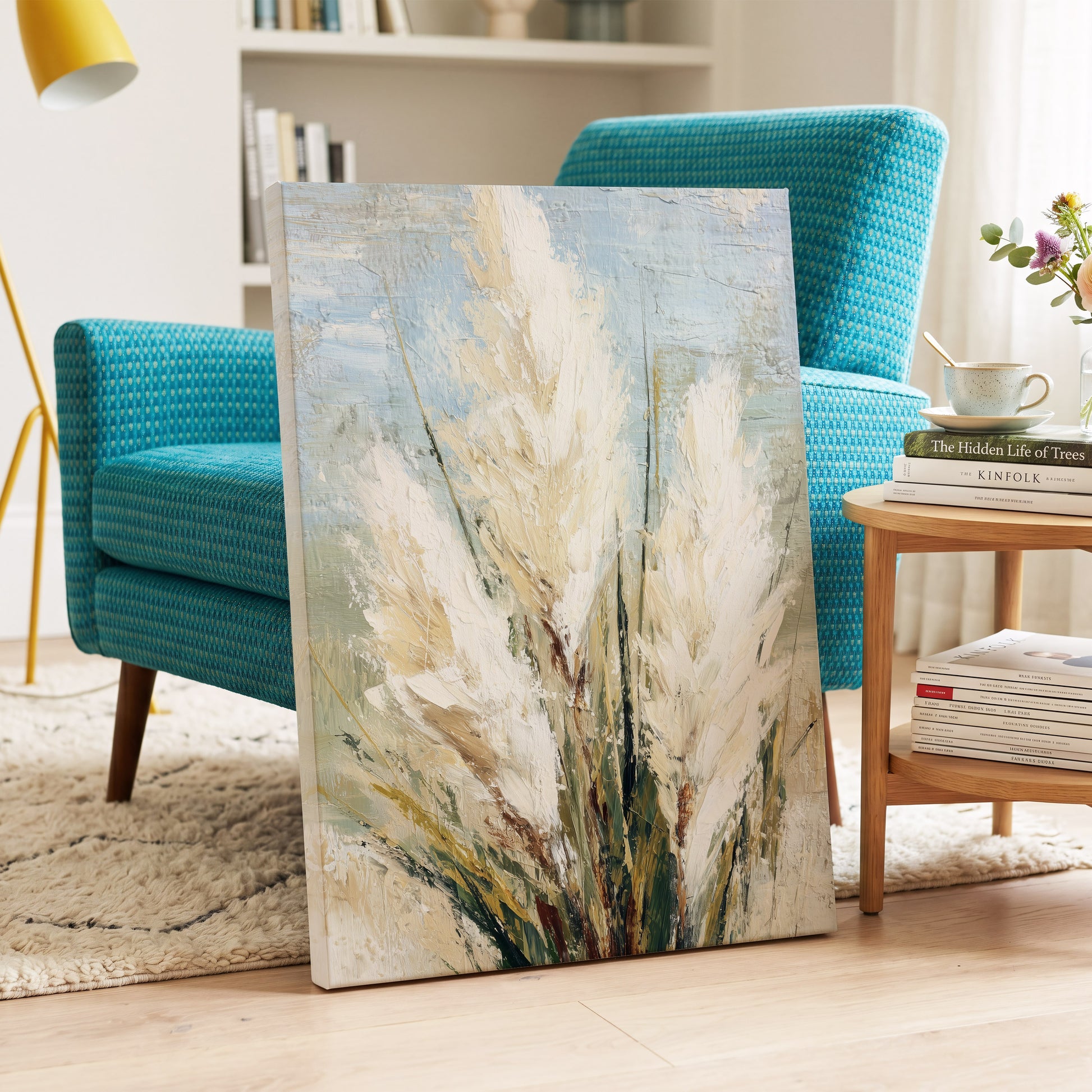 Pale Meadow Plumes – canvas wall art in a styled interior, gallery view 2