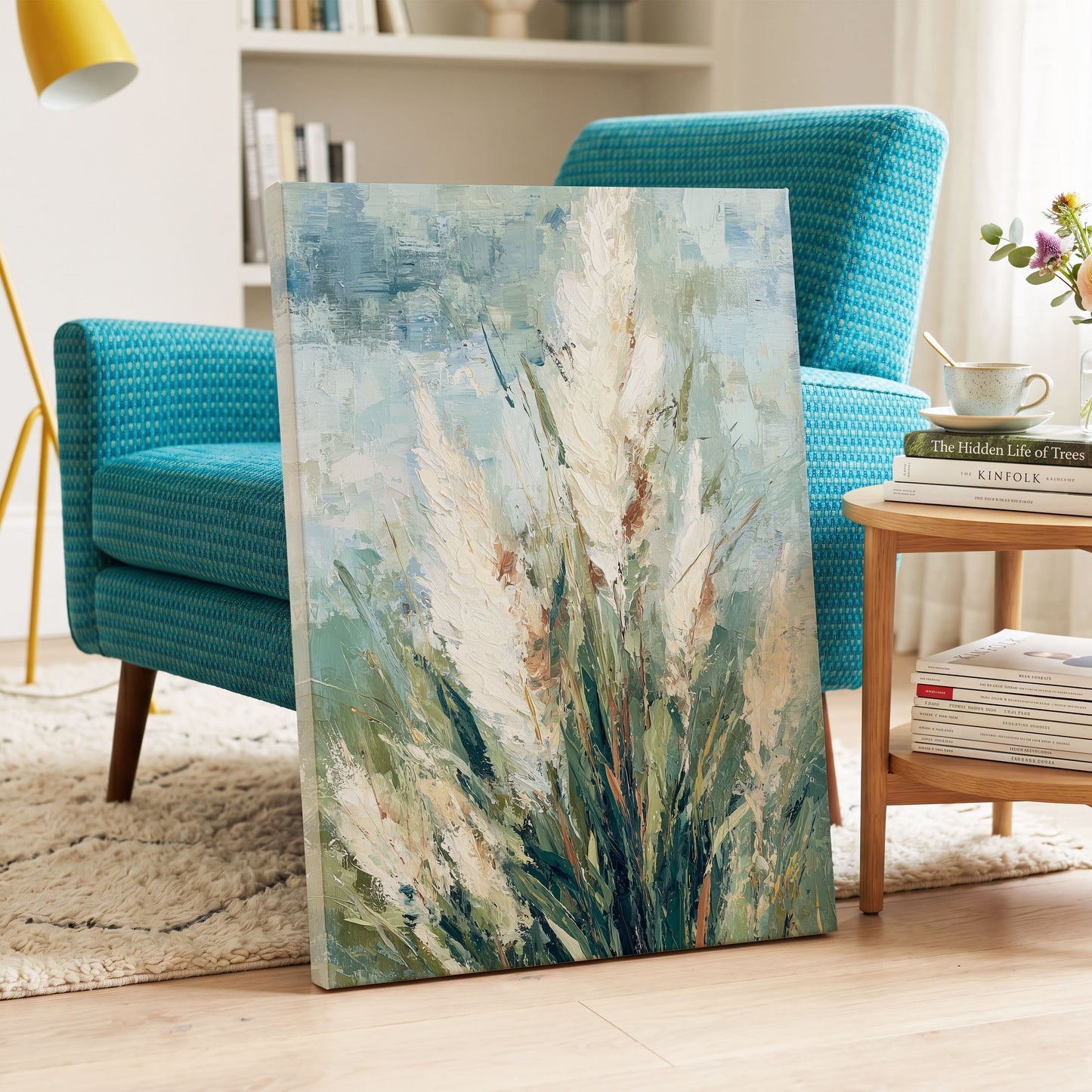 Pale Meadow Plumes – canvas wall art in a styled interior, gallery view 2