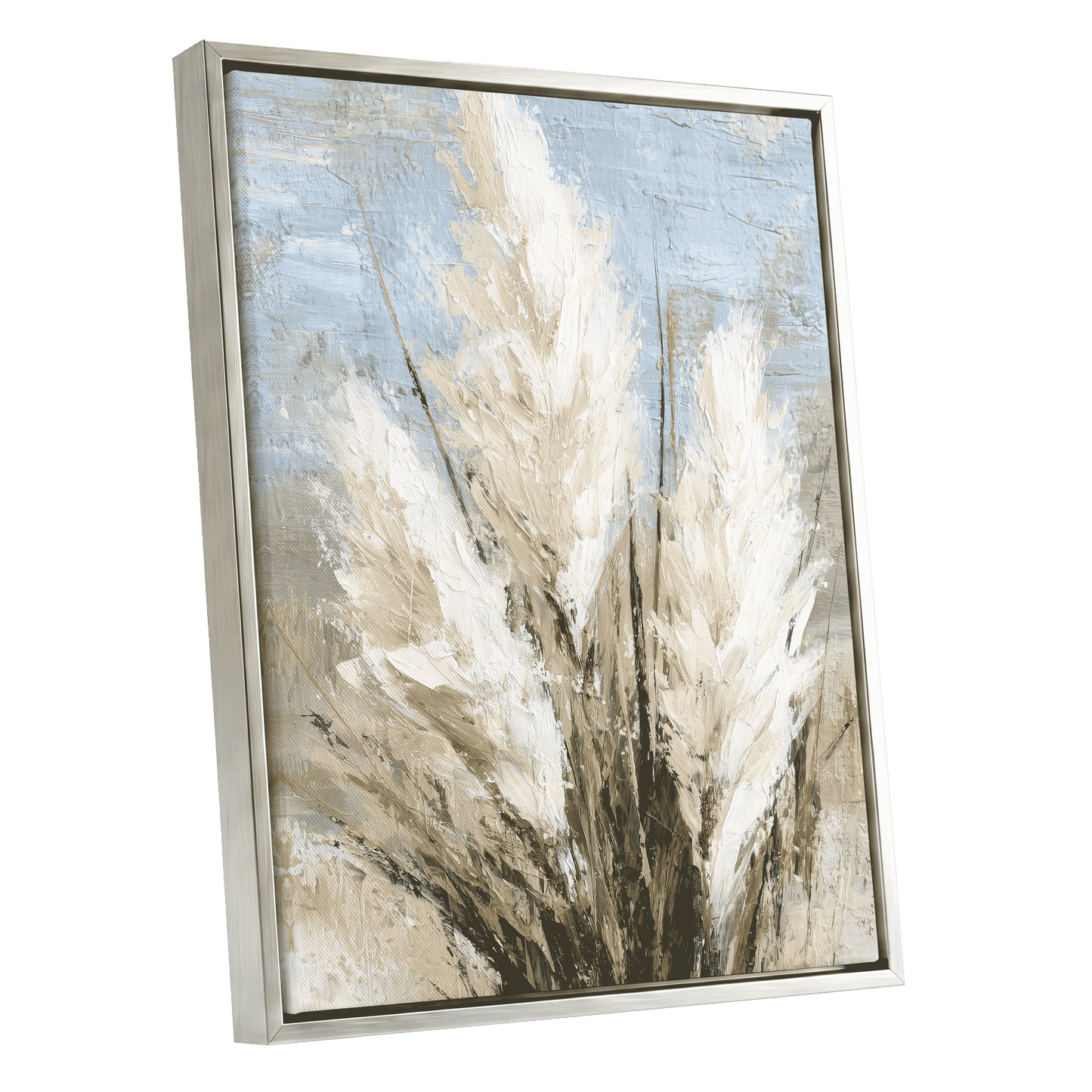 Pale Meadow Plumes – silver framed canvas option