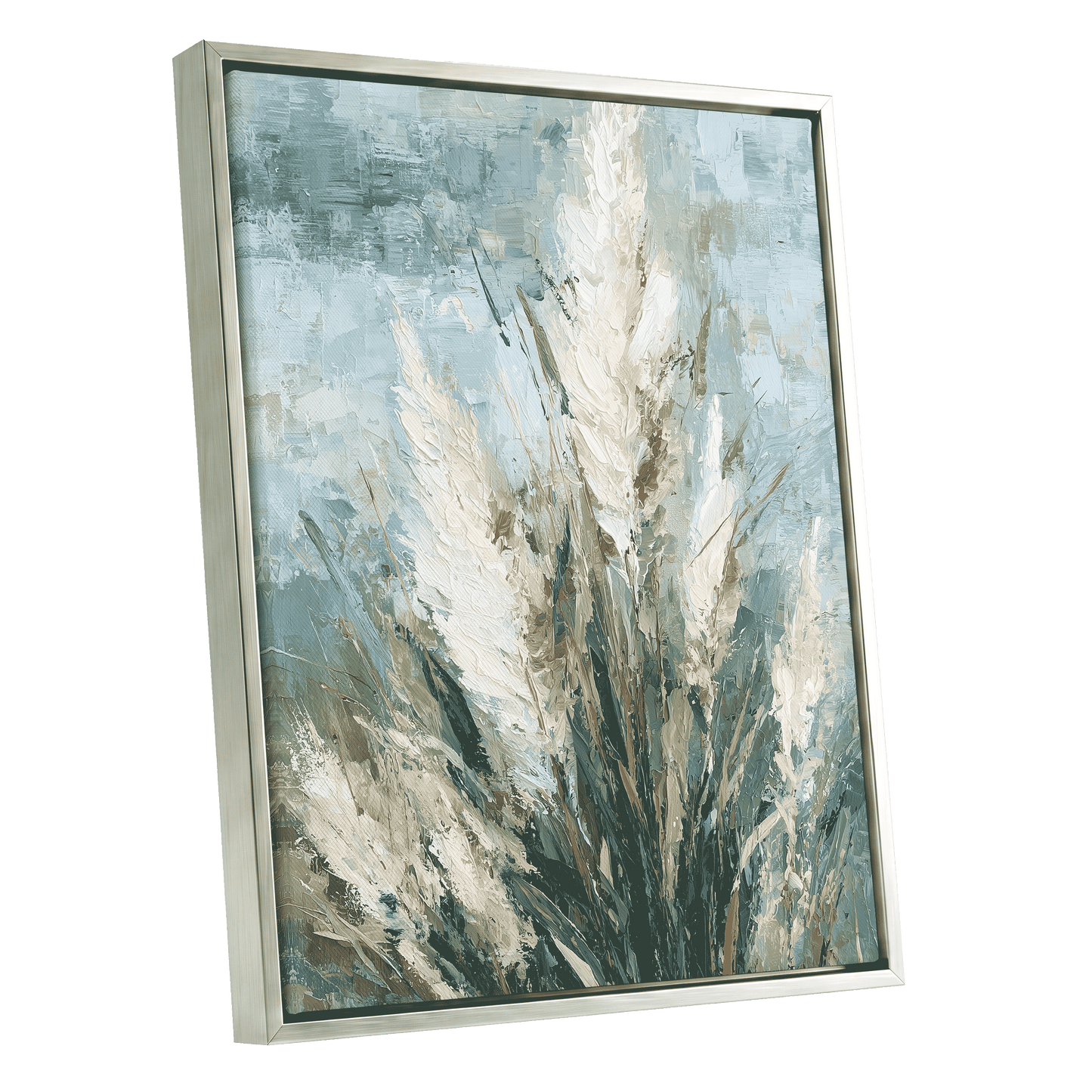 Pale Meadow Plumes – silver framed canvas option