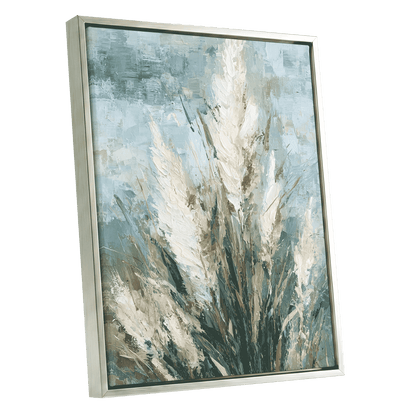 Pale Meadow Plumes – silver framed canvas option
