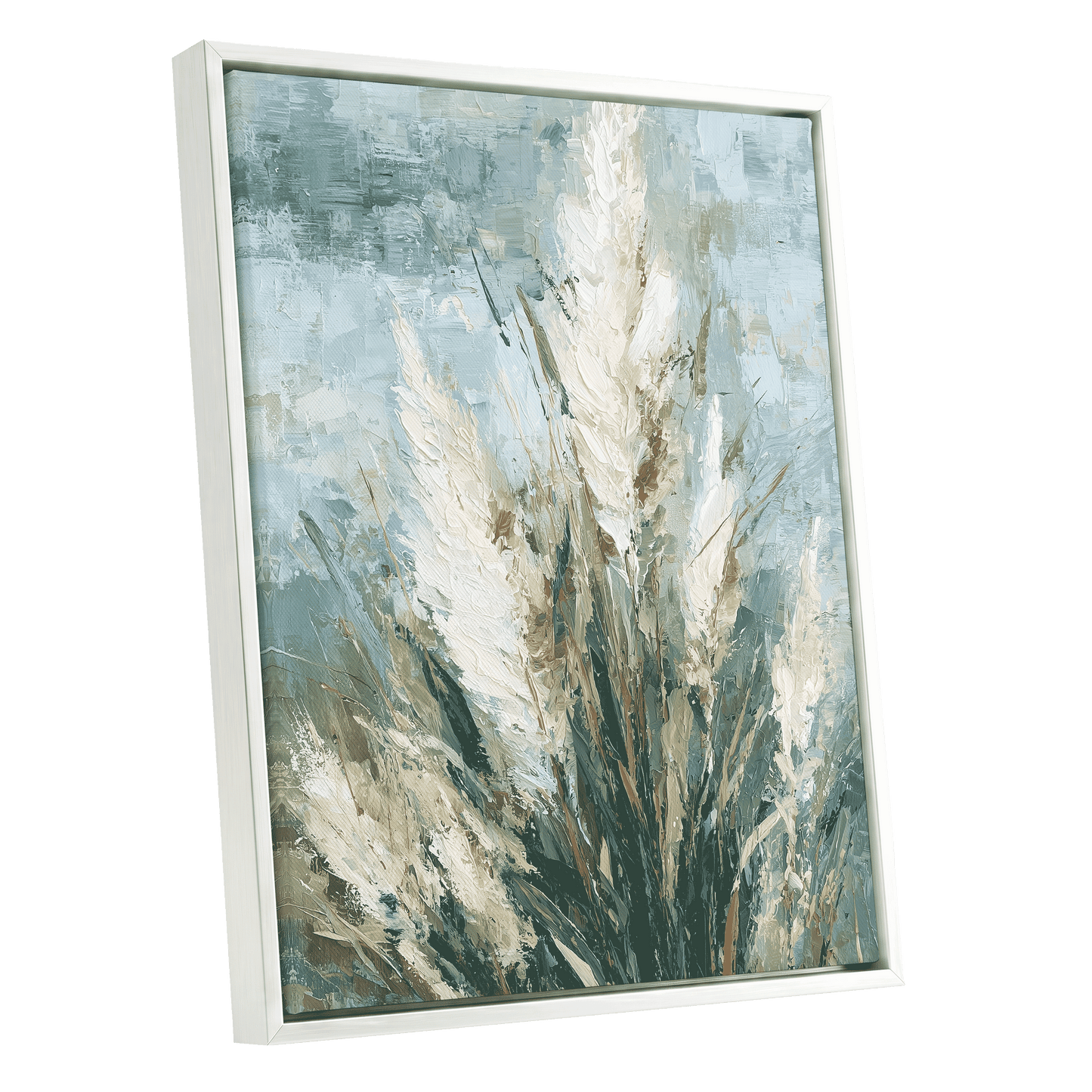 Pale Meadow Plumes – white framed canvas option