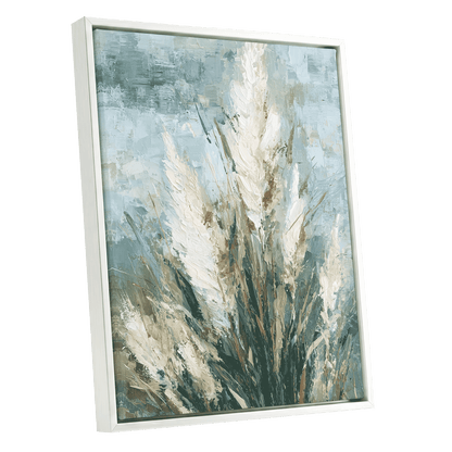 Pale Meadow Plumes – white framed canvas option