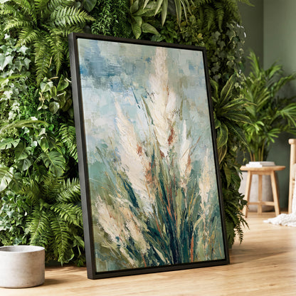 Pale Meadow Plumes – wall art displayed in a styled interior, gallery view 1