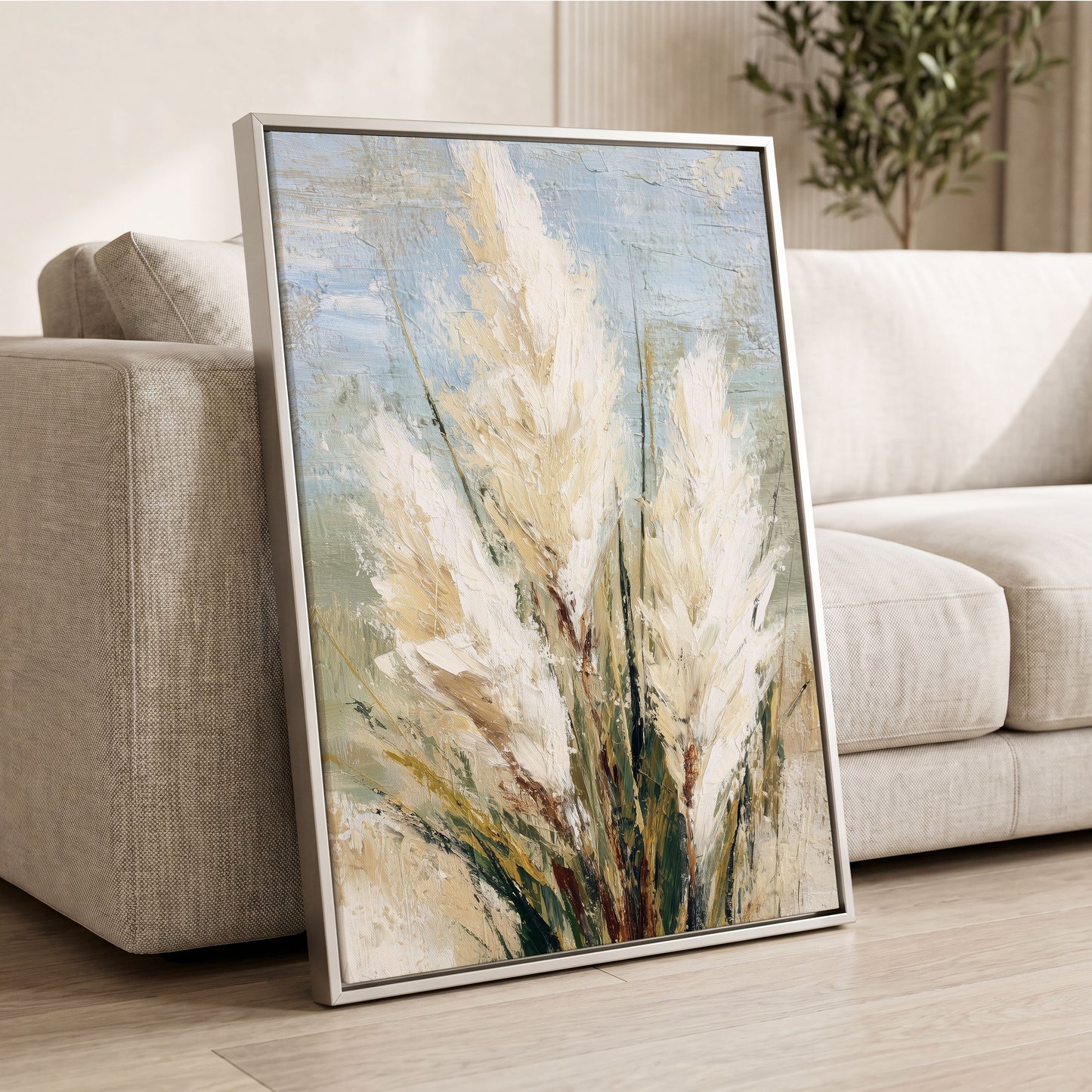 Pale Meadow Plumes – wall art displayed in a styled interior, gallery view 2