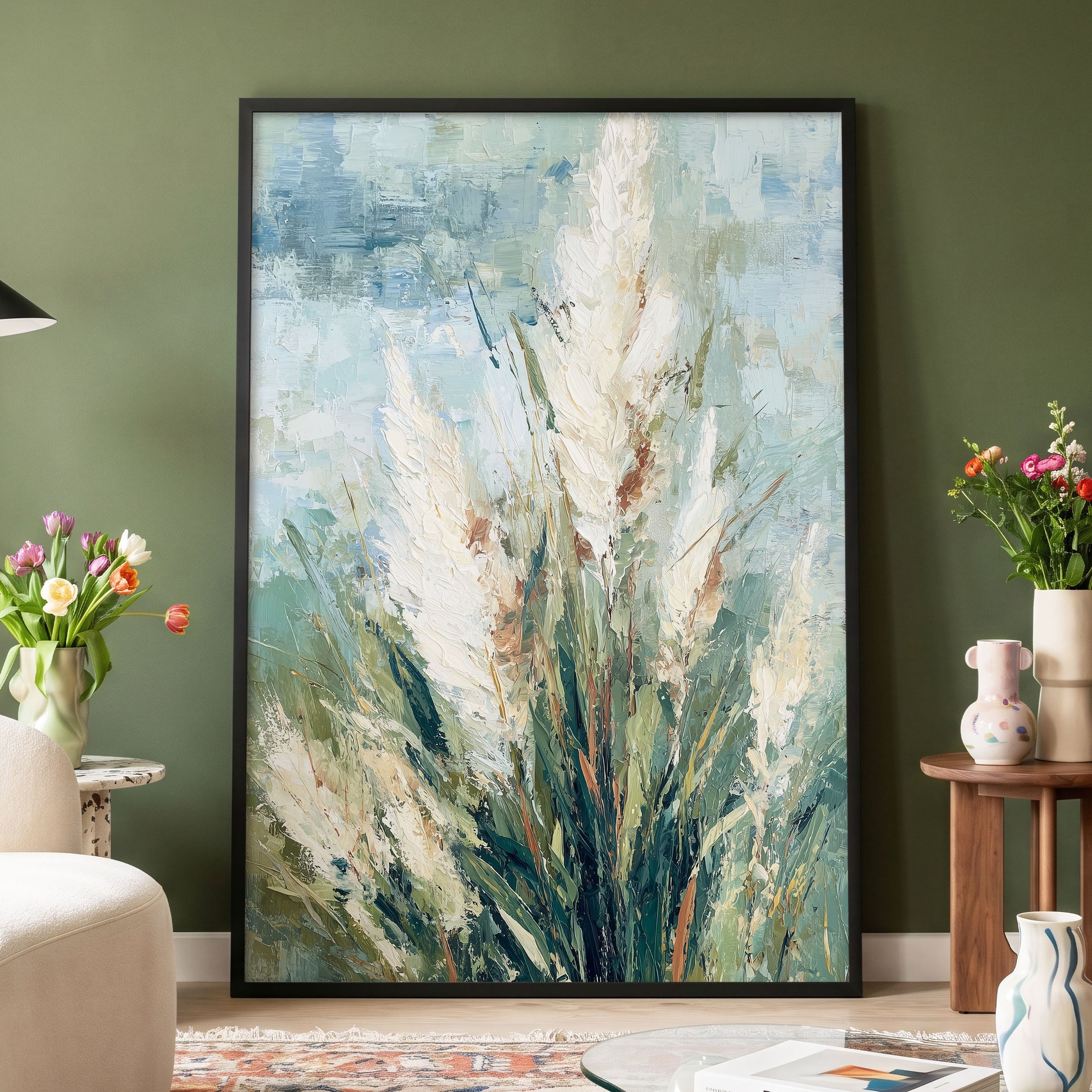Pale Meadow Plumes – wall art displayed in a styled interior, gallery view 4