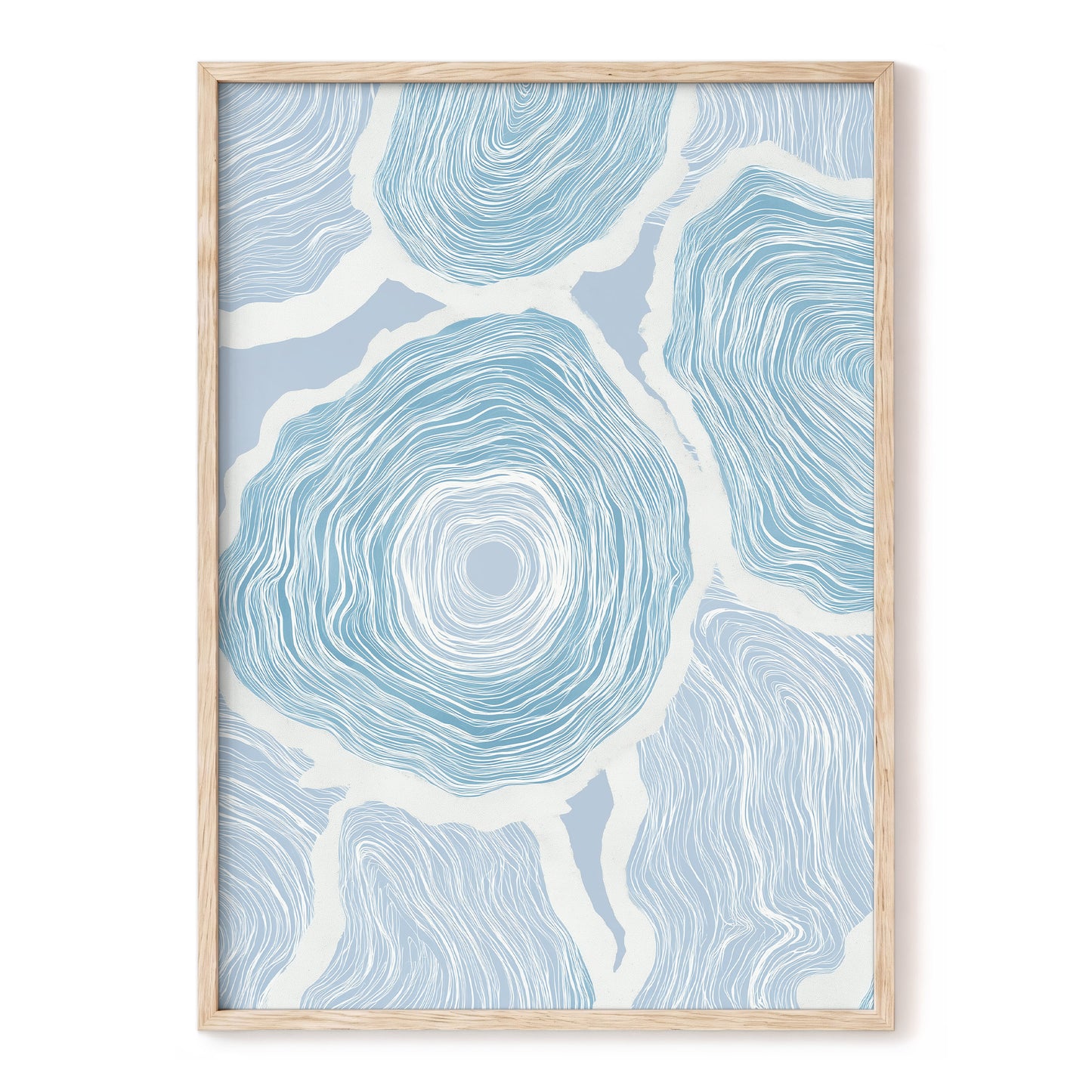 Pale Tidal Whorls, blue, white, gray abstract wall art, front artwork view