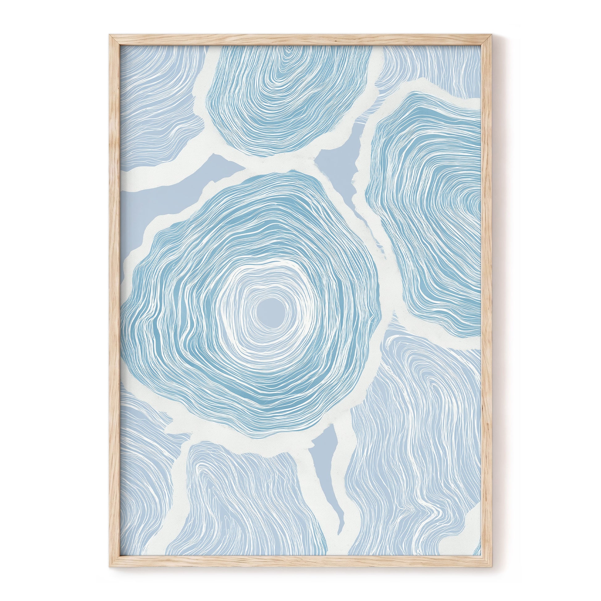 Pale Tidal Whorls, blue, white, gray abstract wall art, front artwork view