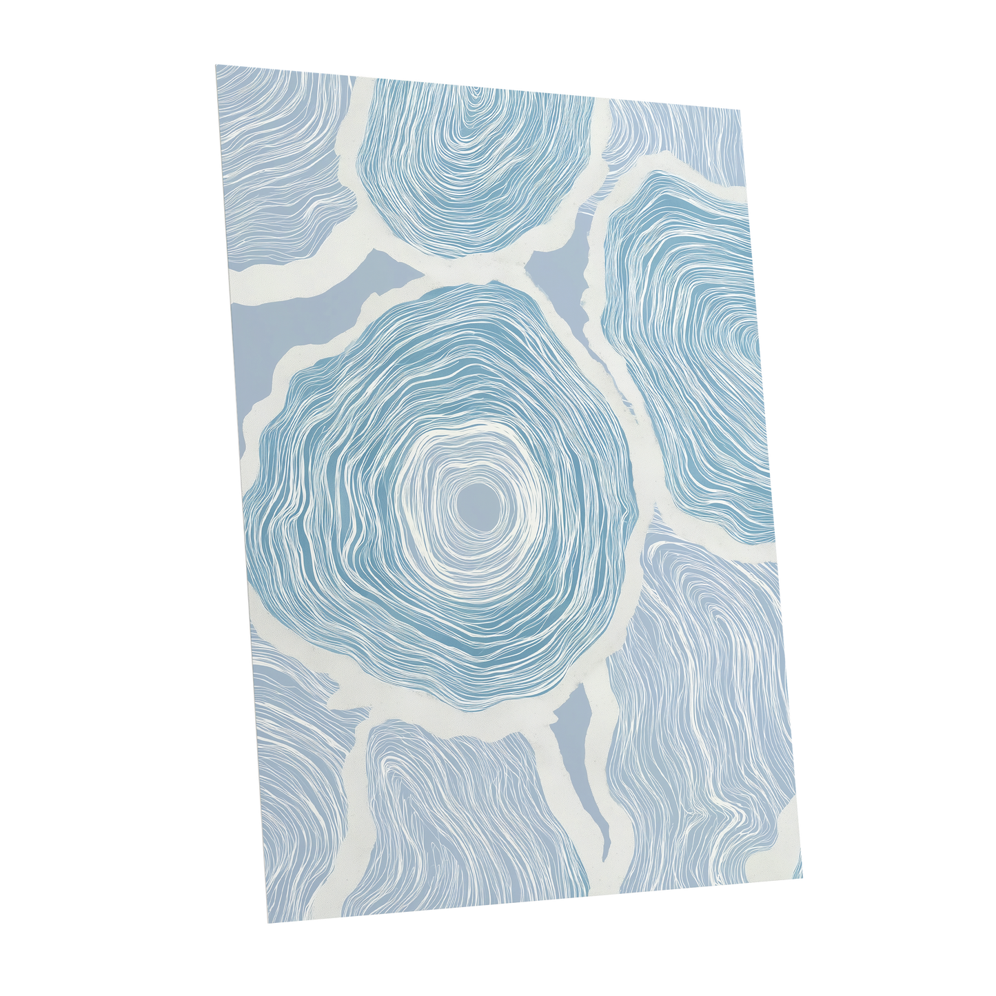 Pale Tidal Whorls, blue, white, gray abstract wall art shown as a unframed poster wall art print