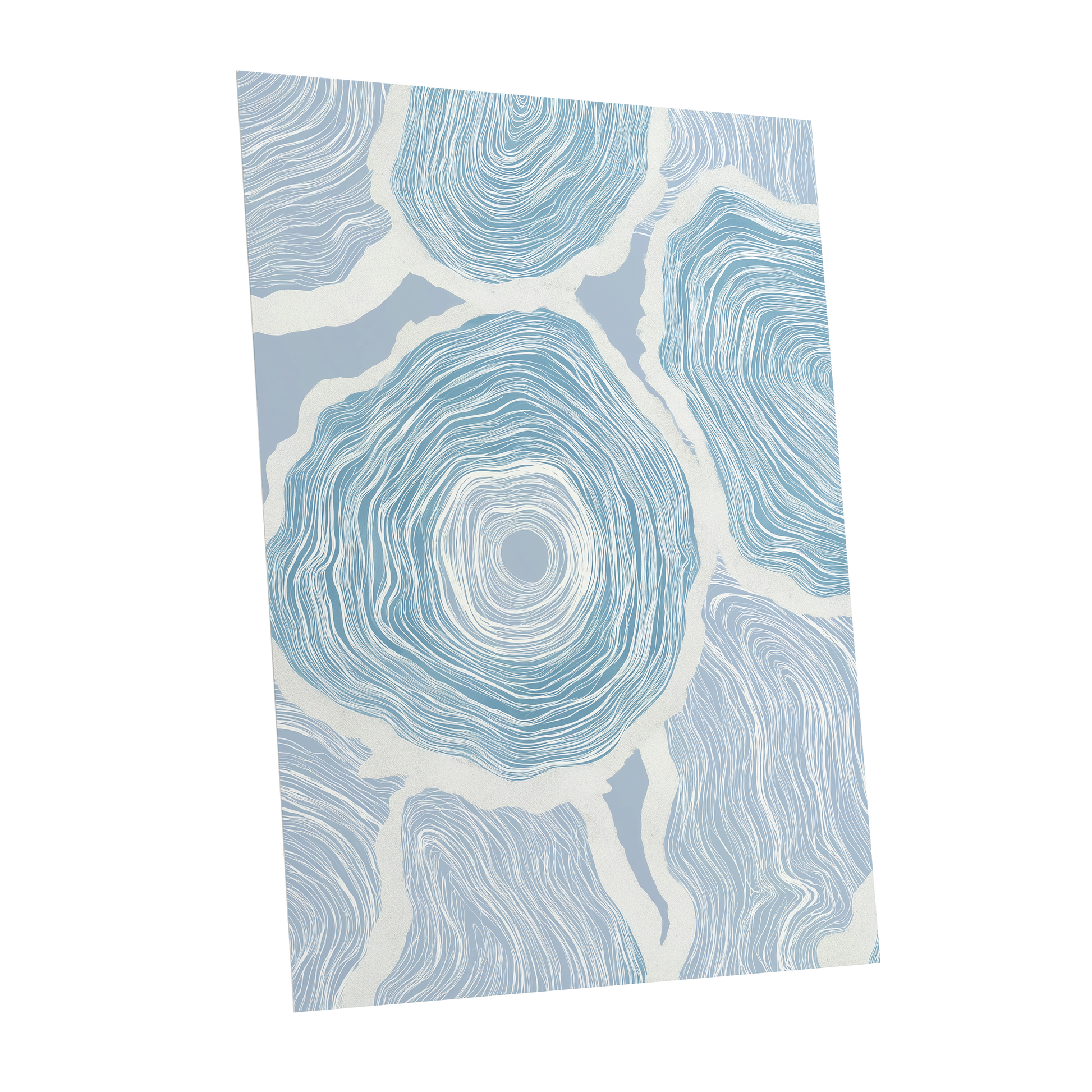 Pale Tidal Whorls, blue, white, gray abstract wall art shown as a unframed poster wall art print