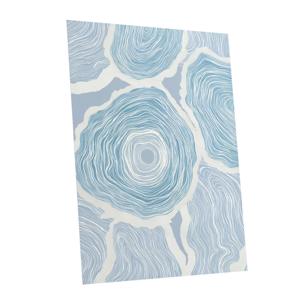 Pale Tidal Whorls, blue, white, gray abstract wall art shown as a unframed poster wall art print