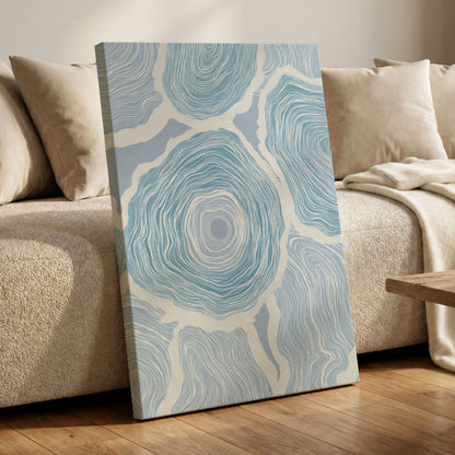 Pale Tidal Whorls, blue, white, gray abstract wall art displayed in a styled interior, gallery view 3