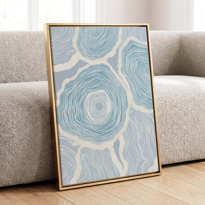 Pale Tidal Whorls, blue, white, gray abstract wall art displayed in a styled interior, gallery view 4