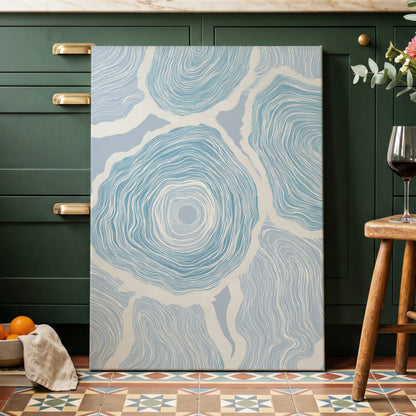 Pale Tidal Whorls, blue, white, gray abstract wall art displayed in a styled interior, gallery view 7