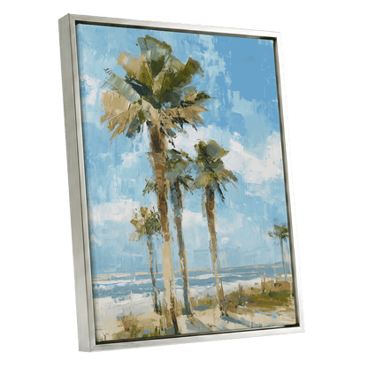Palm Light Reverie – silver framed canvas option