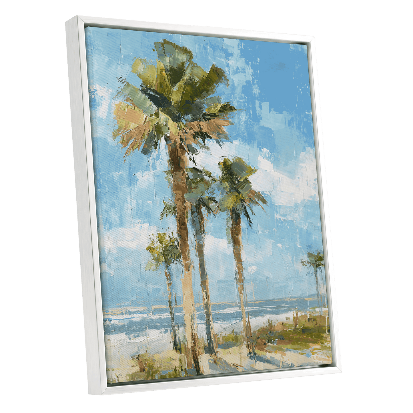 Palm Light Reverie – white framed canvas option