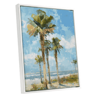 Palm Light Reverie – white framed canvas option