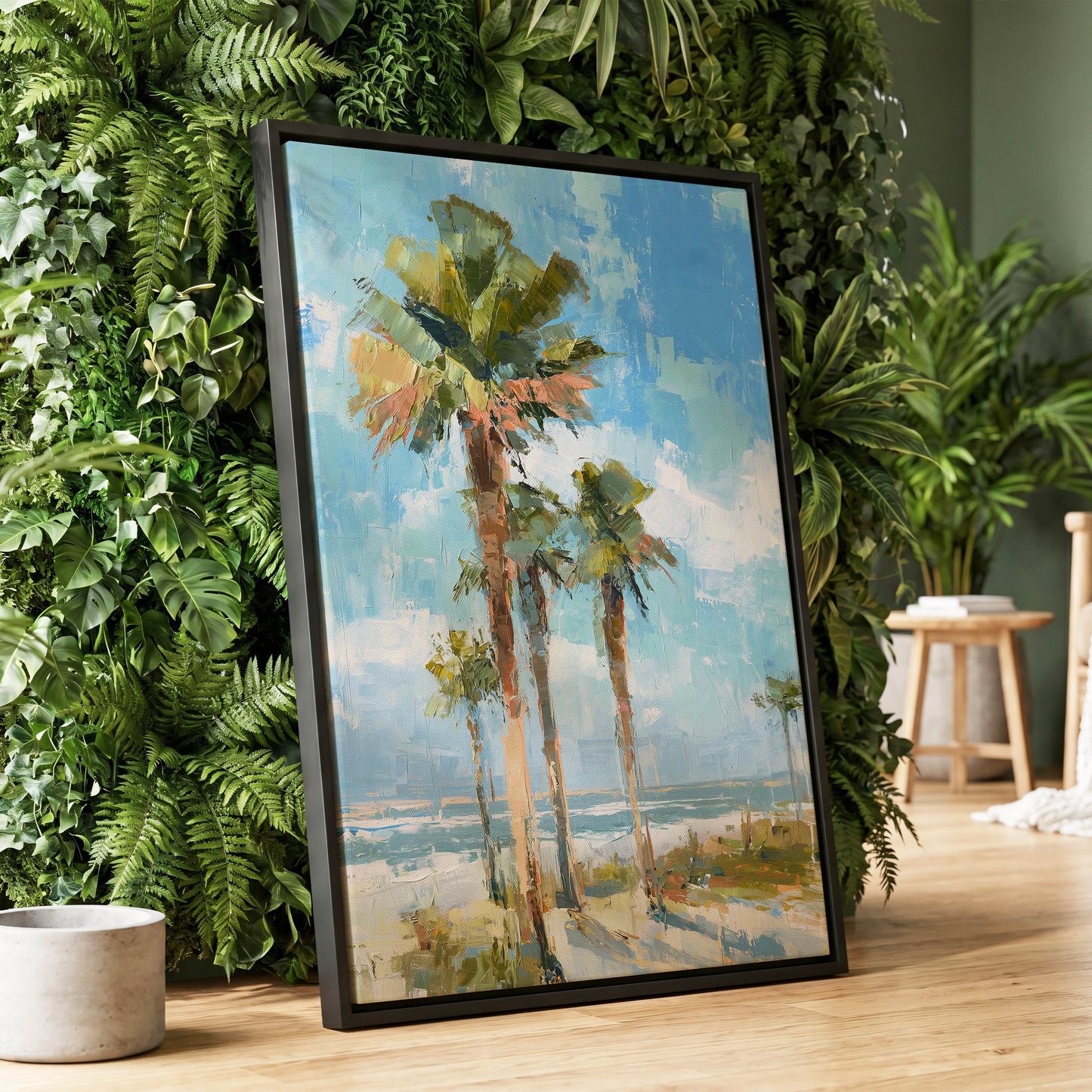 Palm Light Reverie – wall art displayed in a styled interior, gallery view 1